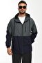 Men's Anthracite- Navy Blue Two Color Lined Hooded Pocket Raincoat-Windbreaker