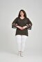 Khaki Women's Plus Size Collar Stone Detailed Three-Quarter Sleeve Blouse - 5