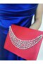 Women's Stoned Satin Red Evening Dress Clutch Chain Strap Hand Wedding Engagement Night Shoulder Bag - 4