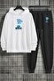 Mrbeast Oversize Hooded White Sweatshirt and Black Tracksuit Set - Front Printed