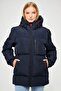 Women's Navy Fiber Hooded Windproof Puffer Winter Coat