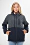 Women's Anthracite-Navy Blue Two Color Lined Windproof Hooded Raincoat with Pockets