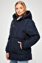 Women's Navy Fiber Hooded Windproof Puffer Winter Coat - 4