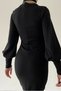 Women's Turtleneck Long Sleeve Slit Design Black Midi Dress 277 - 3