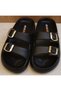 Akınal Bella Double Buckle Black Slippers Daily Orthopedic Women