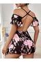 Printed Floral Sleeve and Back Detail Mini Flared Dress - 2