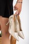 Beige Patent Leather Closed Back Stylish Women's Stiletto with Gold Buckle on the Side - 3