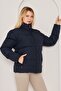 Women's Navy Blue Fiber Windproof Puffer Winter Jacket - 3