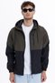 Men's Khaki-Black Two Color Lined Water Resistant Hooded Pocket Raincoat-Windbreaker