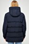 Women's Navy Fiber Hooded Windproof Puffer Winter Coat - 7