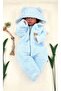 Hooded Zippered Plush Fleece Baby Romper with Bear Light Blue - 3