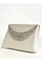 Women's Jewelled Satin Mother of Pearl Evening Clutch Chain Strap Hand Wedding Engagement Night Shoulder Bag - 2