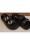 Akınal Bella Double Buckle Black Slippers Daily Orthopedic Women - 5