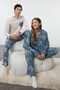 Erkek Gri - Mavi Regular Fit Couple/Çift Örme Pijama Takımı TMNAW25PT00050