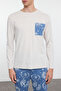 Erkek Gri - Mavi Regular Fit Couple/Çift Örme Pijama Takımı TMNAW25PT00050 - 5