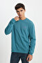 Regular Fit Regular Cut 100% Cotton Crew Neck Turquoise Sweatshirt