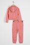 Hooded Long Sleeve Powder Color Girl's Tracksuit Set - 7