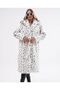 White Leopard Patterned Women's Fur Coat - Long and Loose - 3