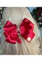 Luxury Design No5 Stone Metal Brooch Pendant Satin Layered Bow Red Automatic Clip Clasp - 3