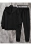 Paris Cardigan Sweatpants Jogger - Black Printed Tracksuit Set Zippered Hoodie - 2