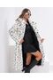 White Leopard Patterned Women's Fur Coat - Long and Loose - 5