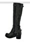 Women's Rubber Sole Thick Heeled Water Repellent Matte Leather Buckle Gray Knee Boots - 5