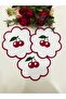 6 Pieces Linen Fabric Cherry Embroidered Coffee Side Cocktail Serving Napkin & Coasters