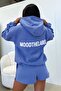 Moodthelabel Oversize Hooded Sweatshirt - Baby Blue Printed - 2