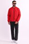 Men's Red College Collar Windproof Quilted Patterned Lined Seasonal Sports Coat - 3