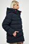 Women's Navy Fiber Hooded Windproof Puffer Winter Coat - 5