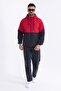 Men's Red - Black Two Color Lined Hooded Pocket Raincoat-Windbreaker - 3