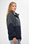 Women's Anthracite-Navy Blue Two Color Lined Windproof Hooded Raincoat with Pockets - 5