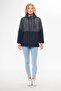 Women's Anthracite-Navy Blue Two Color Lined Windproof Hooded Raincoat with Pockets - 2