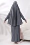 Two Piece Pearl Stone Bottom Top Practical Prayer Dress 8017 Gray - 2