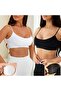 Women's 2 Pieces (1 White, 1 Black) Padded Rope Strap Bustier - Cotton Half Undershirt