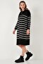 Striped Half-Zip Slit Knitwear Dress Dress 4615183 - 6