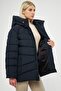 Women's Navy Fiber Hooded Windproof Puffer Winter Coat - 6