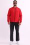 Men's Red College Collar Windproof Quilted Patterned Lined Seasonal Sports Coat - 2
