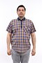 Men's Large Size Navy Blue-Brown Plaid Lycra Shirt with Half Placket KK-8039-TSS