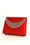 Women's Stoned Satin Red Evening Dress Clutch Chain Strap Hand Wedding Engagement Night Shoulder Bag - 2