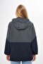 Women's Anthracite-Navy Blue Two Color Lined Windproof Hooded Raincoat with Pockets - 7