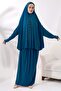 Two Piece Pearl Stone Detailed Bottom Top Practical Prayer Dress 8017 Petrol
