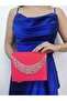 Women's Stoned Satin Red Evening Dress Clutch Chain Strap Hand Wedding Engagement Night Shoulder Bag