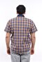 Men's Large Size Navy Blue-Brown Plaid Lycra Shirt with Half Placket KK-8039-TSS - 3