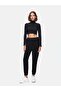 Thin Ribbed Stand Collar Black Sweatshirt