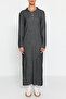 Anthracite Polo Neck Buttoned Comfortable Fit Rib Knitwear Dress Tctaw24Eb00025 - 4