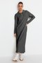Anthracite Polo Neck Buttoned Comfortable Fit Rib Knitwear Dress Tctaw24Eb00025