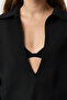 Siyah Crop Polo Yaka İnce Triko Kazak TWOAW25KZ00041 - 3