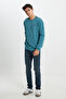 Regular Fit Regular Cut 100% Cotton Crew Neck Turquoise Sweatshirt - 3