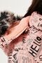 Faux Fur Text Printed Removable Hooded Plush Lined Winter Coat Girls Child MON - 4